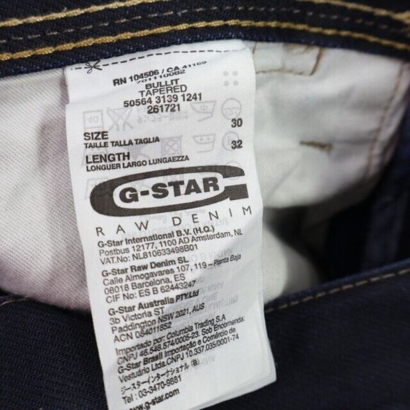 G Star Raw Jeans Mens 30x32 (Fits 31.5x31) Blue Waxed Dark Wash Tapered 3301 - Picture 10 of 11